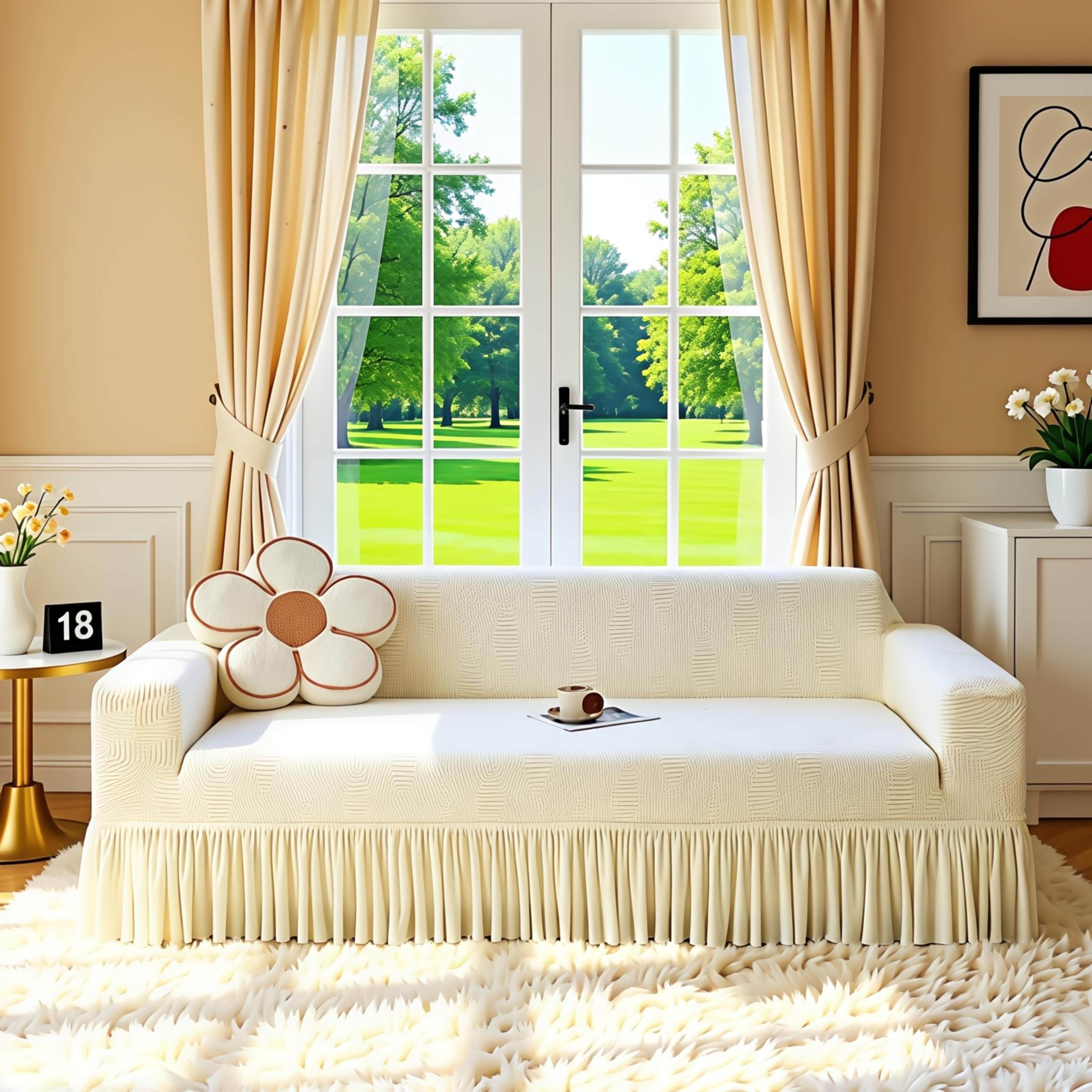 针织沙发套防滑弹力全包防猫抓沙发罩流苏边沙发套罩纯白四季通用,居家布艺,沙发套,淘宝优惠券,粉丝福利购,淘宝优惠卷