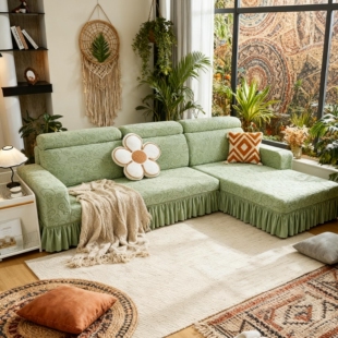简约现代沙发套全包防猫抓裙边绿色组合沙发套罩四季通用2026新款