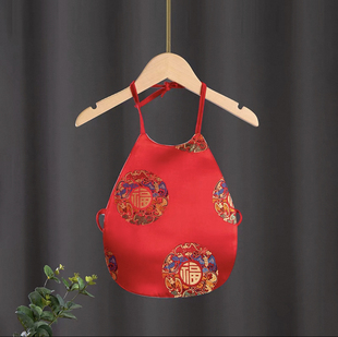寶寶肚兜夏季 紅色喜慶護(hù)肚神器嬰兒百天周歲刺繡防著涼小兜兜 薄款