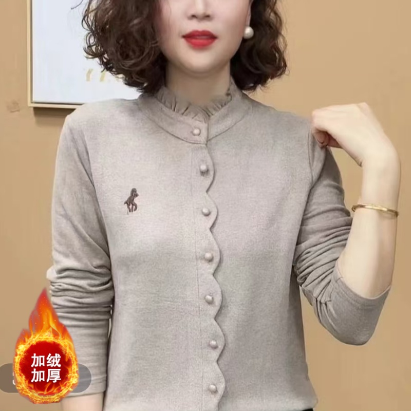 半高領(lǐng)德絨打底衫女秋冬季2024新款木耳邊寬松洋氣燕麥色內(nèi)搭上衣