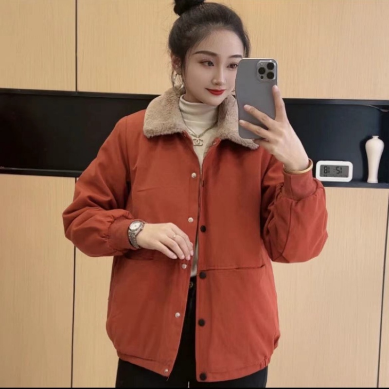 2024冬季新款媽媽裝加絨加厚翻領(lǐng)棉服女寬松休閑棉襖保暖棉衣外套