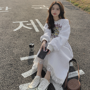 有！2023春季灰色小熊印花蕾丝边卫衣裙123-2389-P120-K178图片