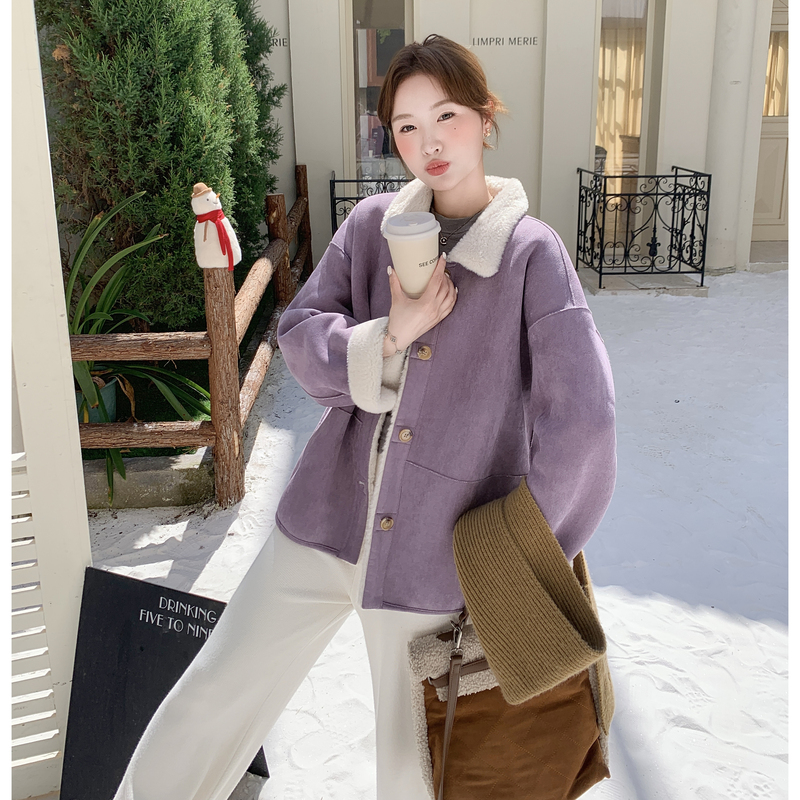三天出货!2025冬季新款紫色羊羔毛外套女B123-7766-P225-K338,女装短外套,浙宝123 三天出货!2025冬季新款紫色羊羔毛外套女B123-7766-P225-K338,女装短外套,浙宝123
