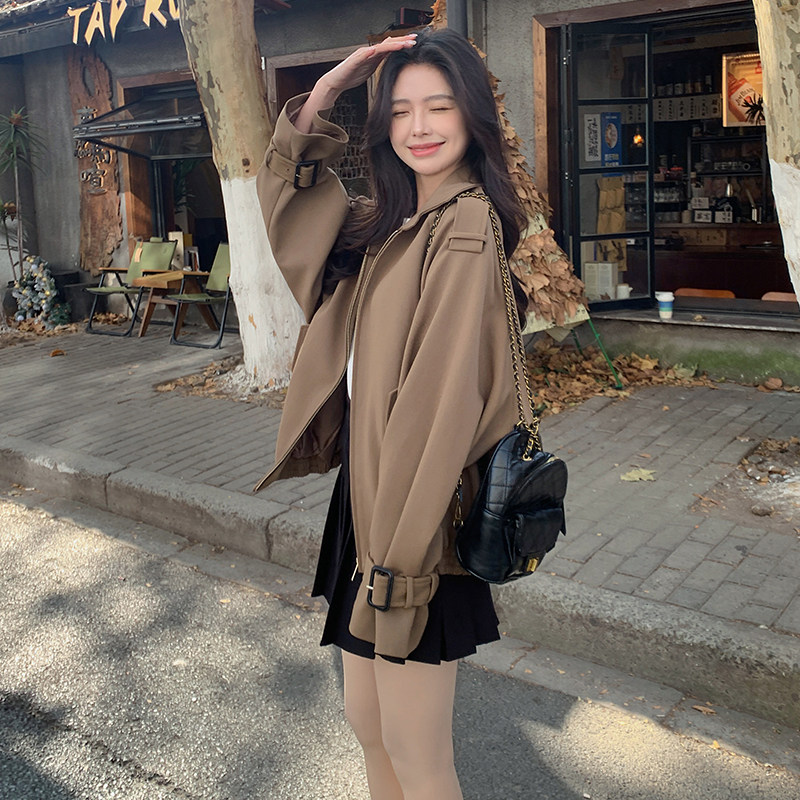 新款！2025春季卡其色短款风衣外套女123-2505-P145-K208,女装风衣,浙宝123