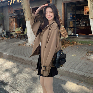 新款！2025春季卡其色短款风衣外套女123-2505-P145-K208图片