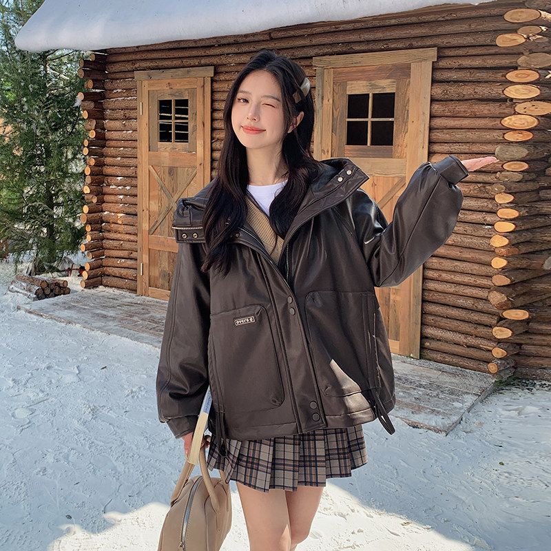 大货已出！2025冬季新款pu水洗皮羽绒服外套123-918-P265-K388图片