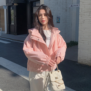 短款轻职风韩版连帽女春秋短外套秋季宽松情侣外套小个子时尚休闲图片