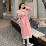 有！2023春季灰色小熊印花蕾丝边卫衣裙123-2389-P120-K178，女装连衣裙，浙宝123