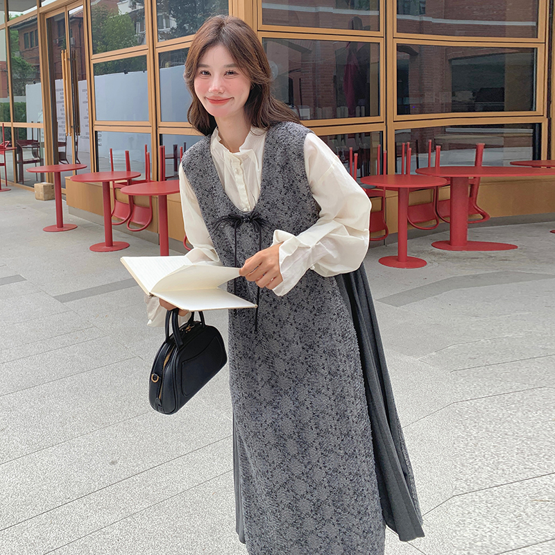 蝴蝶结法式连衣裙女2025秋穿搭无袖气质拼接学院风高端精致背心裙，女装连衣裙，浙宝123