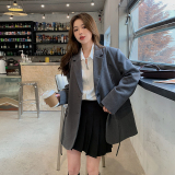 早秋灰色休闲西装外套2025新款韩版冷淡风设计感小众气质西服上衣，女装西装，浙宝123