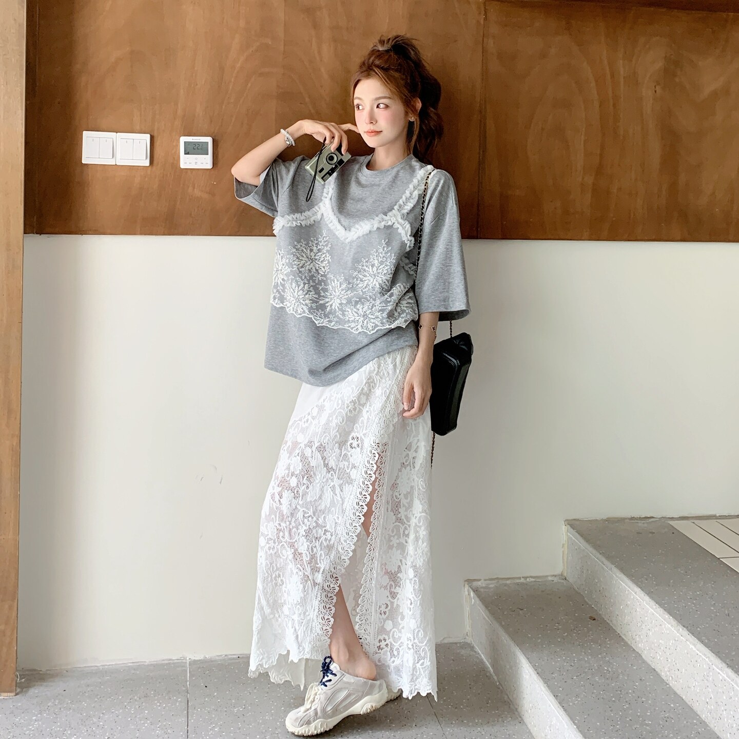 新款！2025夏季花边短袖蕾丝半身裙两件套123-7716-P175-K238,女装职业装,浙宝123