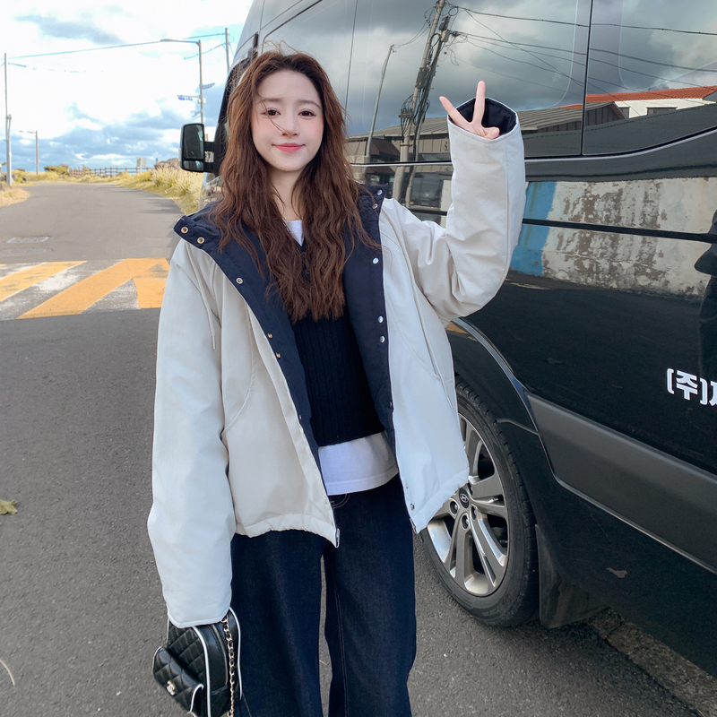 大货已出！2025冬季新款连帽撞色拼接棉服女123-7768-P165-K238，女装棉衣/棉服，浙宝123