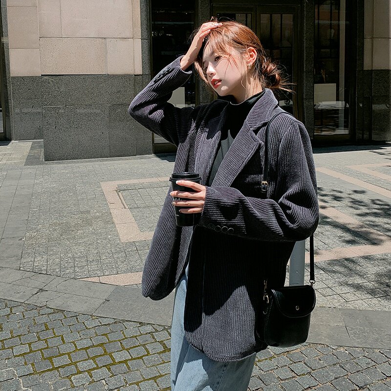 今年流行气质灯芯绒小西装外套女秋季2024新款休闲高级感灰色西服，女装西装，浙宝123