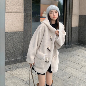 新款！2022冬季新款牛角扣连帽羊羔毛外套123-8872-P175-K248图片
