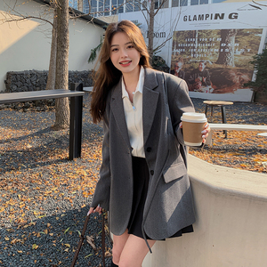早秋灰色休闲西装外套2025新款韩版冷淡风设计感小众气质西服上衣图片