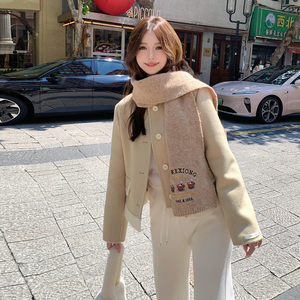 现货！2025冬季新款针织拼接双面呢羊绒大衣女123-7761-P215-K318图片