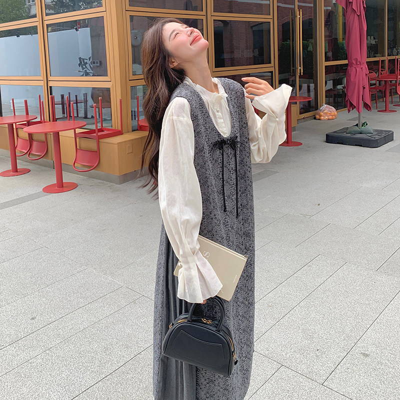 蝴蝶结法式连衣裙女2025秋穿搭无袖气质拼接学院风高端精致背心裙,女装连衣裙,浙宝123