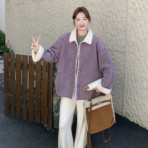 三天出货！2025冬季新款紫色羊羔毛外套女B123-7766-P225-K338图片