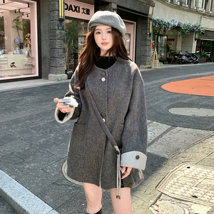 现货！2025冬季新款拼色双面呢羊绒大衣123-7758-P285-K418，女装羊绒大衣，浙宝123