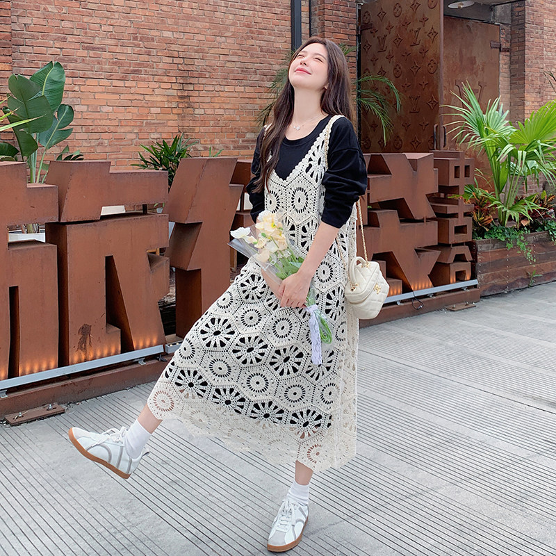 超火ootd穿搭松弛感粉色连衣裙女春秋2025新款吊带长裙,女装连衣裙,浙宝123