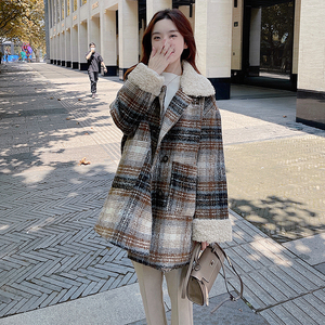 现货有！羊羔毛格子拼接毛呢外套女123-2366-P165-228图片