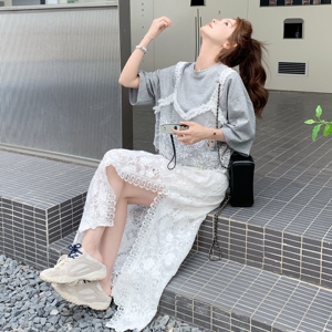 新款！2025夏季花边短袖蕾丝半身裙两件套123-7716-P175-K238图片