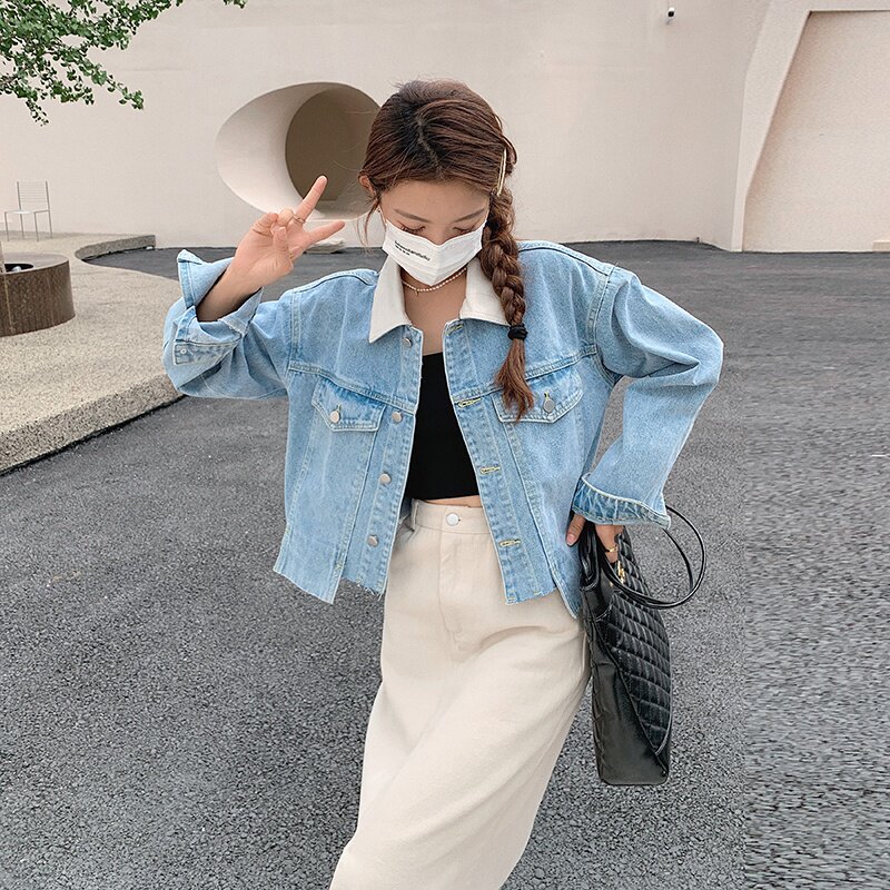 大货已出！2023春季新款牛仔拼接不规则外套123-8816-P125-K1,女装短外套,浙宝123