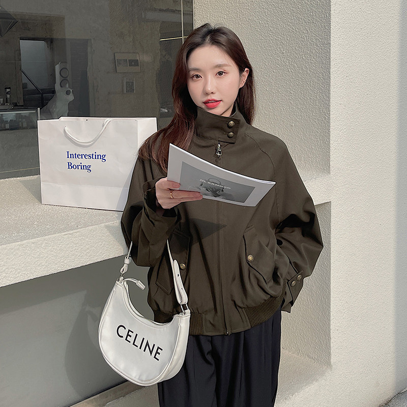 高级感军绿色开春外套女2025春季新款小个子韩版宽松休闲工装夹克,女装短外套,浙宝123
