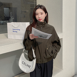 高级感军绿色开春外套女2025春季新款小个子韩版宽松休闲工装夹克，女装短外套，浙宝123