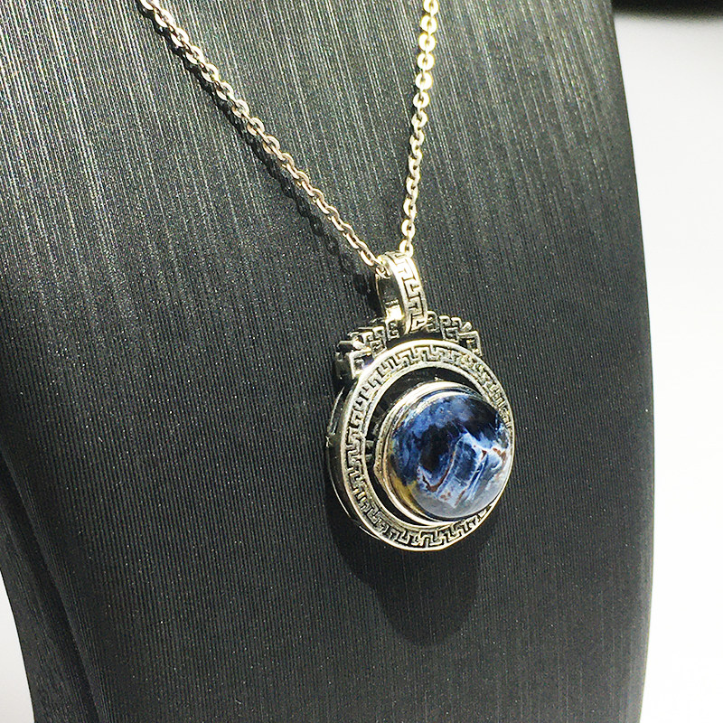 彼得石圆形镶嵌火彩猫眼通孔带钻隔珠镂空DIY项链吊坠配件可转珠