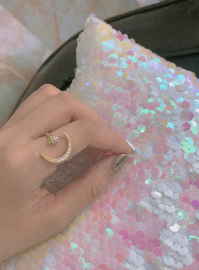 14K金黄铜星月开口可调女戒