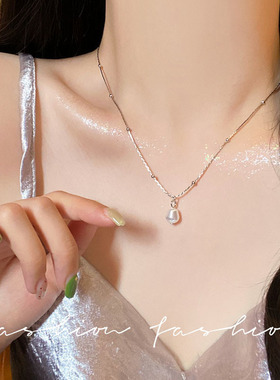 极简巴洛克珍珠吊坠项链女轻奢气质简约高级感锁骨链百搭颈链配饰