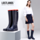 橡胶水鞋 女式 时尚 法式 高筒加绒保暖雨鞋 女士质感皮纹防滑防水雨靴