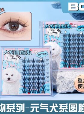 犬系圆脸无辜狗狗眼假睫毛自然浓密单簇黑梗妈生感动物系列眼睫毛