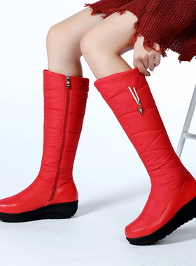 东北冬季防水棉靴女高筒侧拉链舒适厚底保暖加绒加厚雪地靴女冬