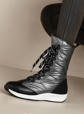 真皮休闲东北雪地靴女20225新款时尚防水短筒冬季加绒保暖羽绒棉