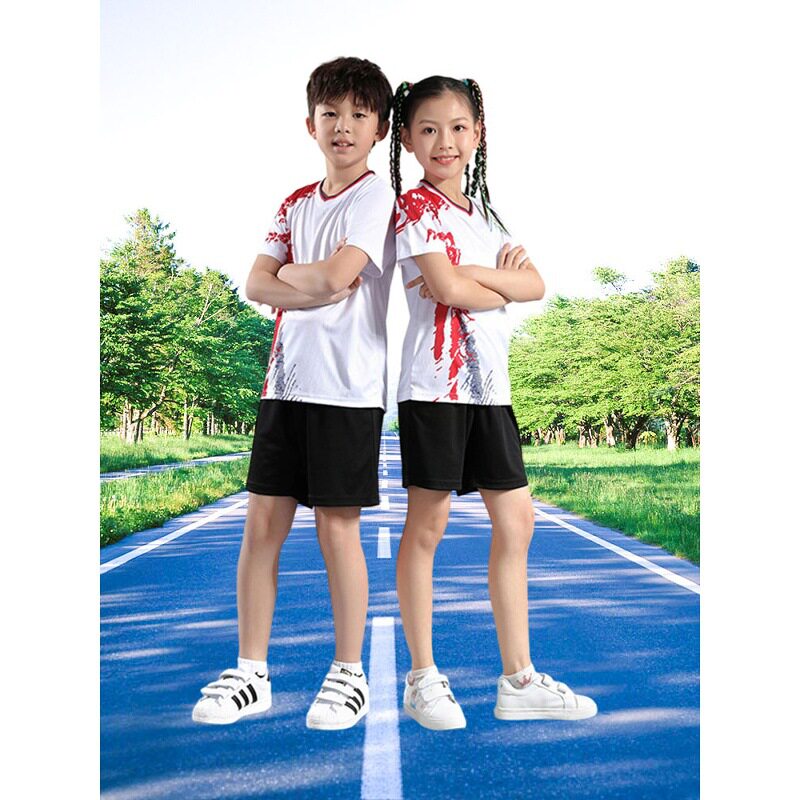 新款速干羽毛球服套装儿童短袖T恤印字乒乓球服小孩子学生男童女