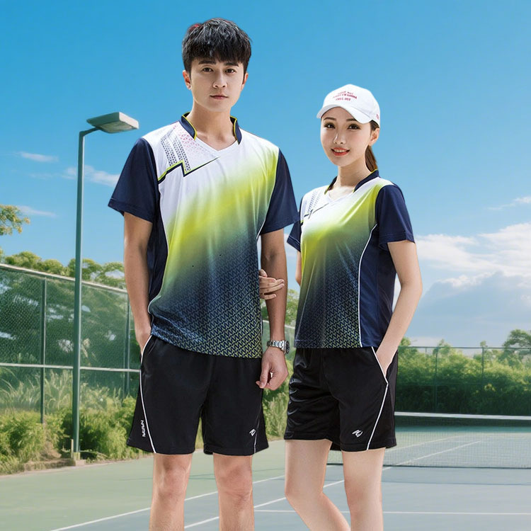 羽毛球服V领运动男女夏速干短袖T恤比赛服训练乒乓球衣短裤裙定制