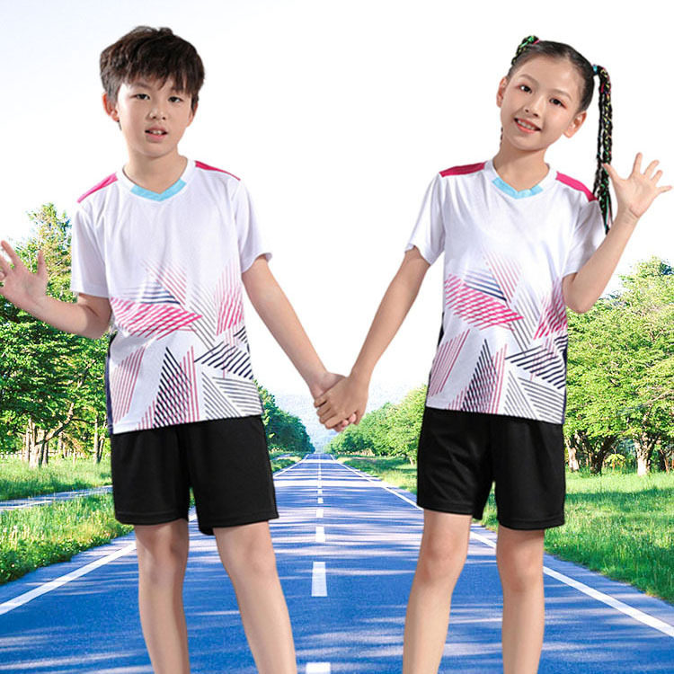 新款羽毛球服套装比赛V领儿童短袖T恤小孩子学生男童女运动乒乓球