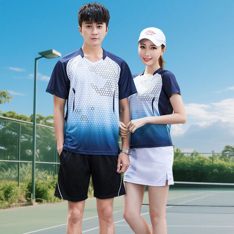羽毛球服V领运动男女夏休闲短袖T恤比赛服训练乒乓球衣短裤裙定制