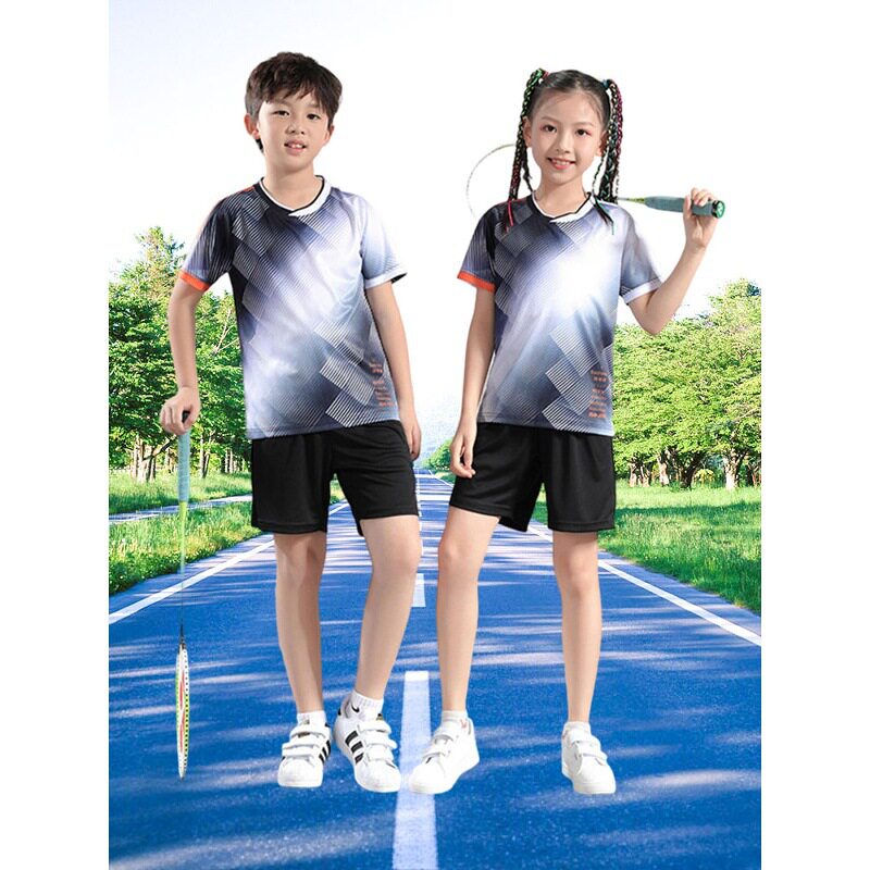 新款速干羽毛球服套装儿童短袖T恤乒乓球服亲子装小孩学生男童女