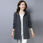 连帽外套 中老年妈妈休闲大码 风衣女中长款 宽松纯棉2026年春秋新款