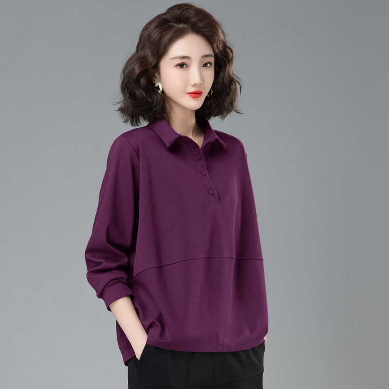 春秋薄款卫衣女宽松2026新款中老年妈妈时尚休闲洋气t恤带领上衣