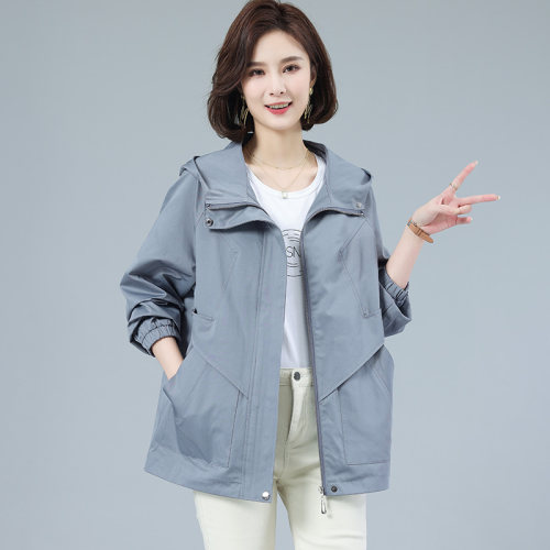 宽松大码休闲风衣外套女中年妈妈