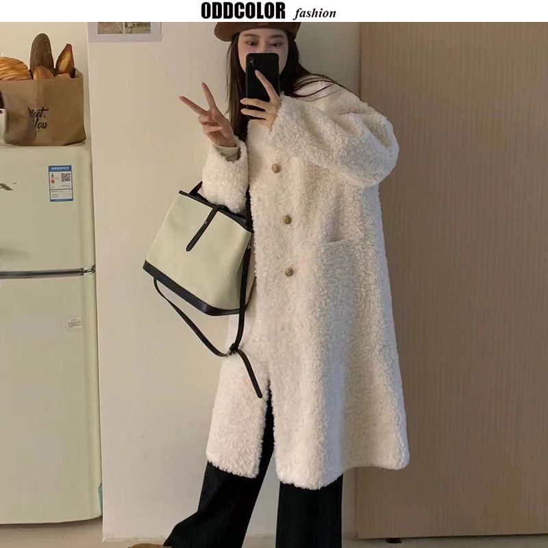 韩系chic皮毛一体羊剪绒毛呢外套女2025冬宽松慵懒颗粒绒长款大衣,女装/女士精品,毛呢外套,淘宝优惠券,粉丝福利购,淘宝优惠卷