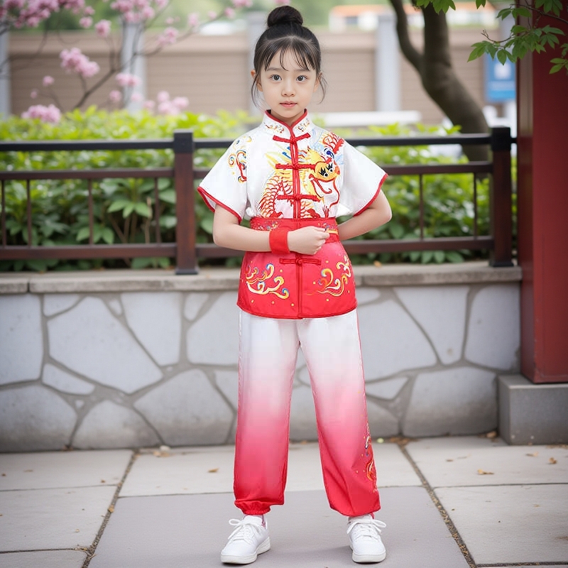新款少儿武术服中国风男女练功服训练比赛表演渐变长袖短袖武术服