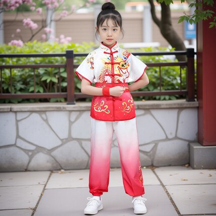 新款少儿武术服中国风男女练功服训练比赛表演渐变长袖短袖武术服