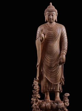 印度老山檀香木雕摆件名家清刀雕刻客厅供奉佛像艺术品释迦摩尼佛
