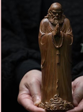 老山檀香整木雕刻达摩祖师佛像手把件摆件根雕家居玄关客厅案摆