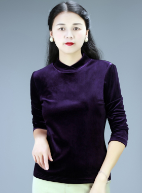 2025春秋新款时尚金丝绒上衣女半高领t恤修身打底衫长袖高端小衫